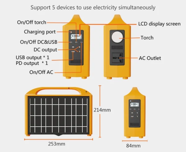 100W AC/DC Portable Power Station Inbuilt Solar Charging Output/Input 100W AC/DC Portable Power Station Inbuilt Solar Charging Output/Input